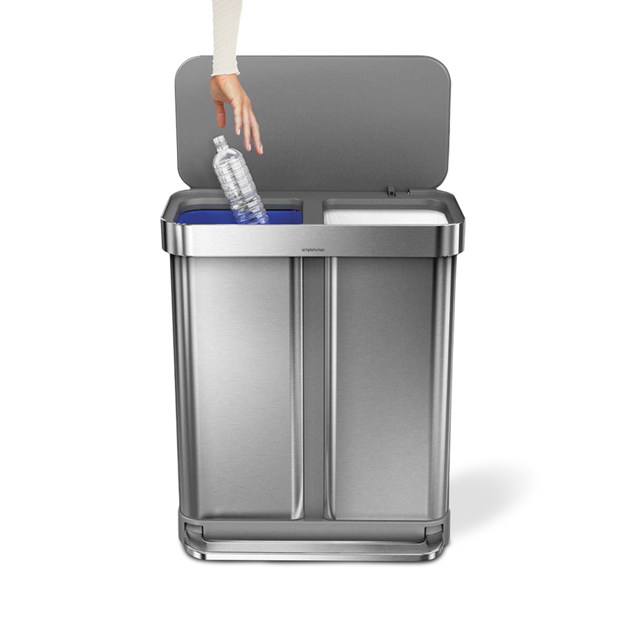 poubelle rectangulaire à pédale 58 litres, avec réserve à sacs, acier inoxydable noir