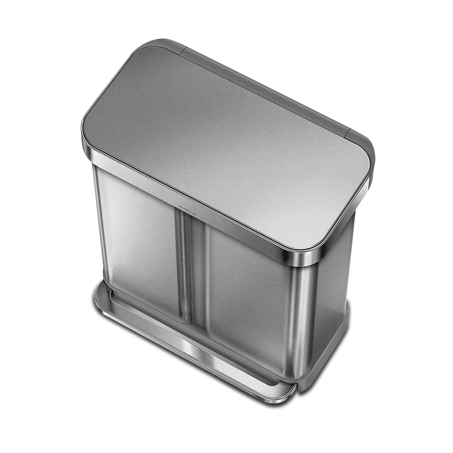 poubelle rectangulaire à pédale 58 litres, avec réserve à sacs, acier inoxydable noir