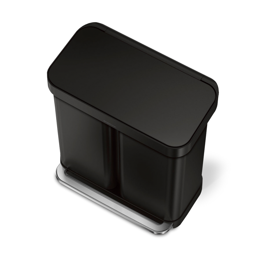 poubelle rectangulaire à pédale 58 litres, avec réserve à sacs, acier inoxydable noir