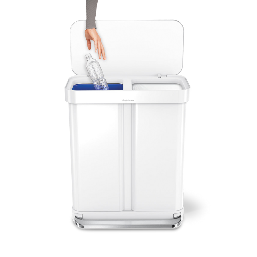 poubelle rectangulaire à pédale 58 litres, avec réserve à sacs, acier inoxydable noir