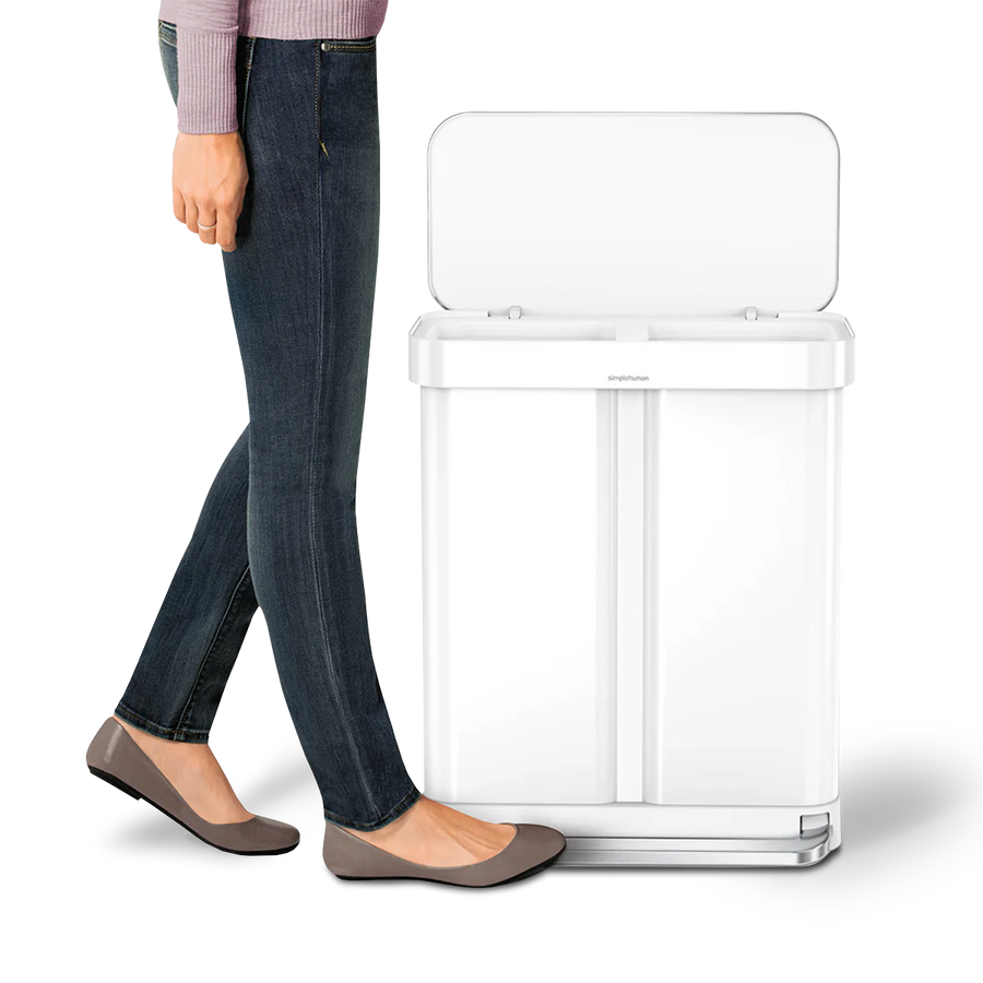 poubelle rectangulaire à pédale 58 litres, avec réserve à sacs, acier inoxydable noir