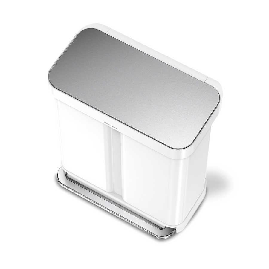 poubelle rectangulaire à pédale 58 litres, avec réserve à sacs, acier inoxydable noir